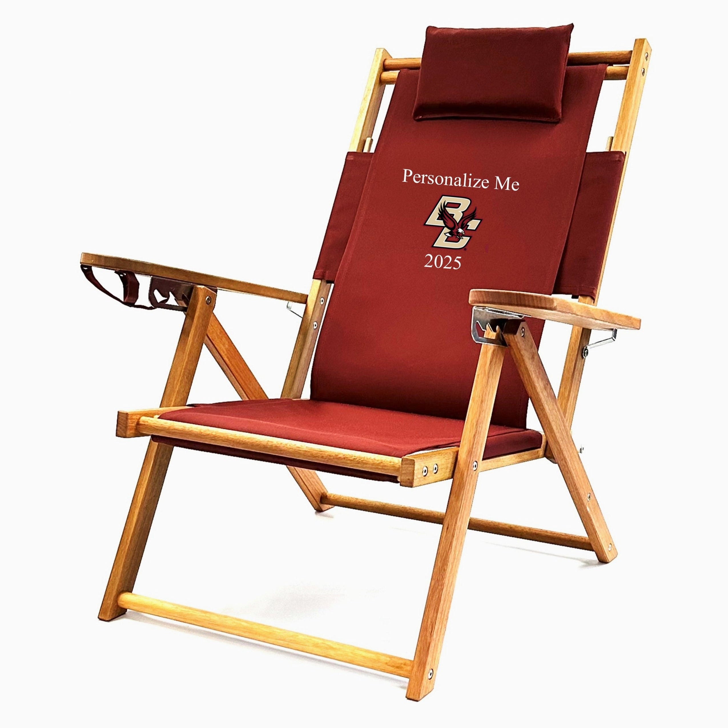 Officially Licensed Boston College Wood Beach Chair Personalized with Custom Embroidery of Name and Graduation Year