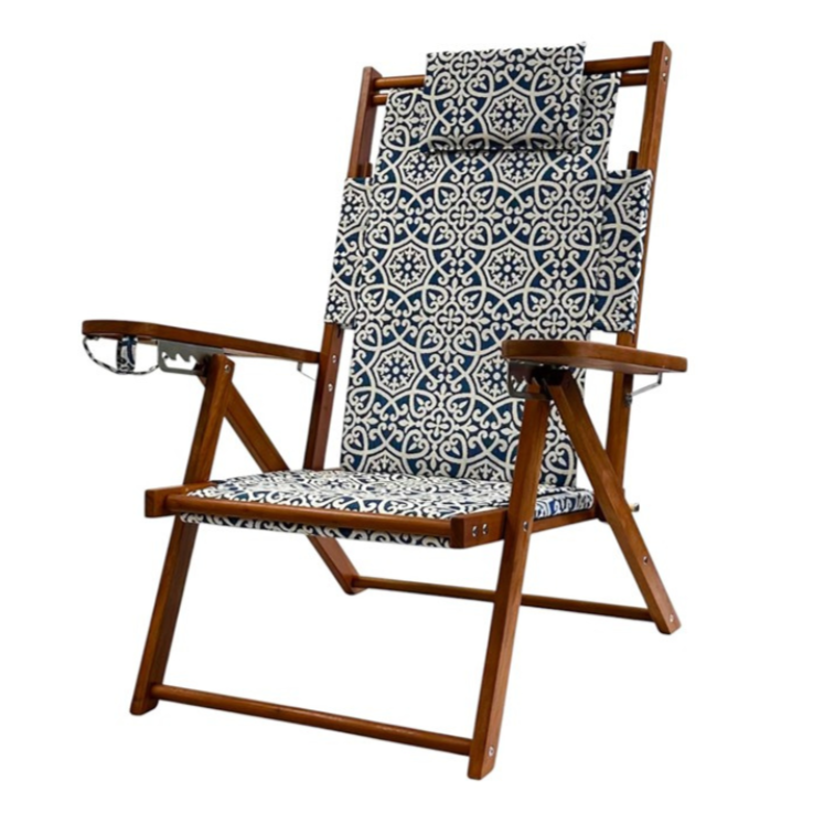 Blue and White Pattern Wood Beach Chair