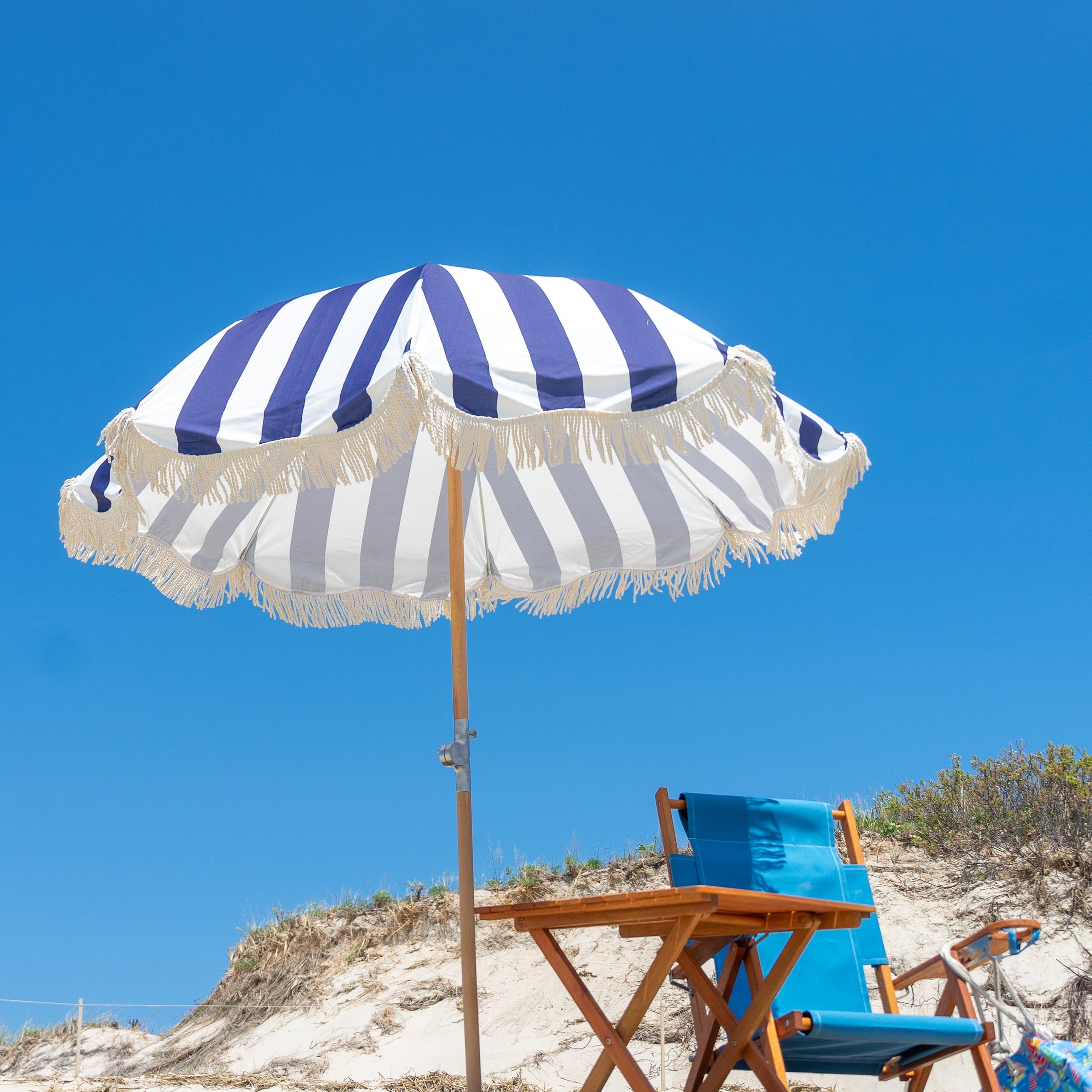 Premium Beach Umbrella- Navy Cabana Stripe
