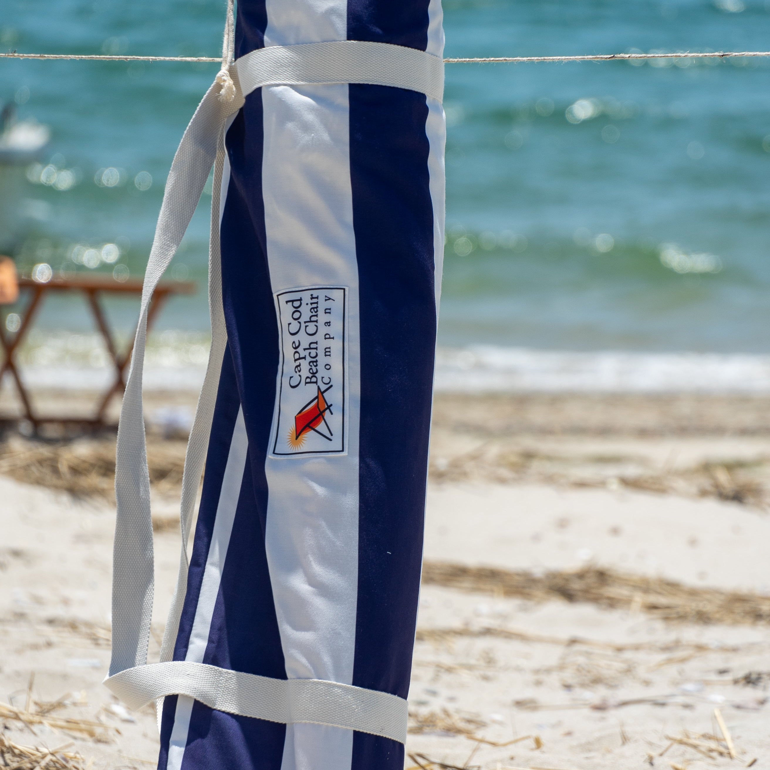 Premium Beach Umbrella- Navy Cabana Stripe