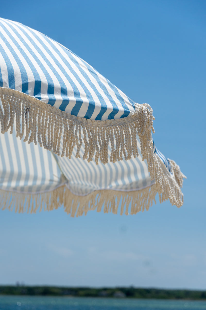Premium Beach Umbrella- Light Blue Pin Stripe