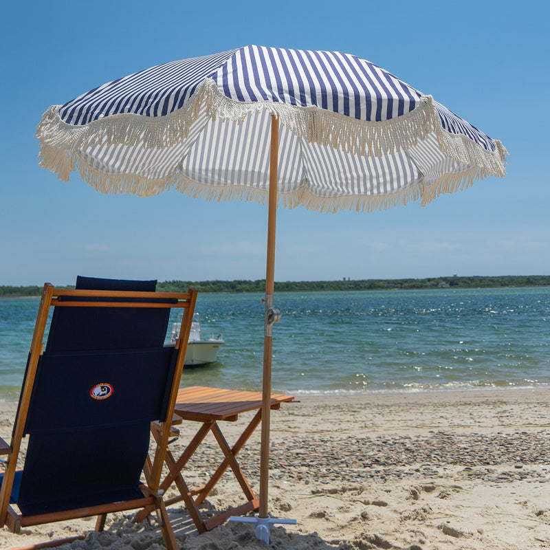 Premium Beach Umbrella- Navy Pin Stripe
