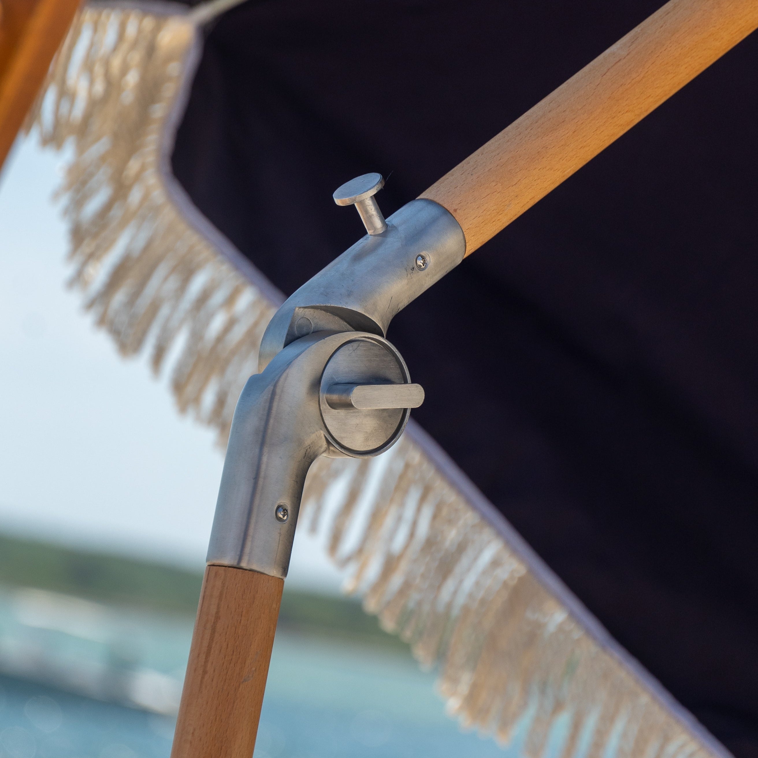 Premium Beach Umbrella - Navy with Tassels