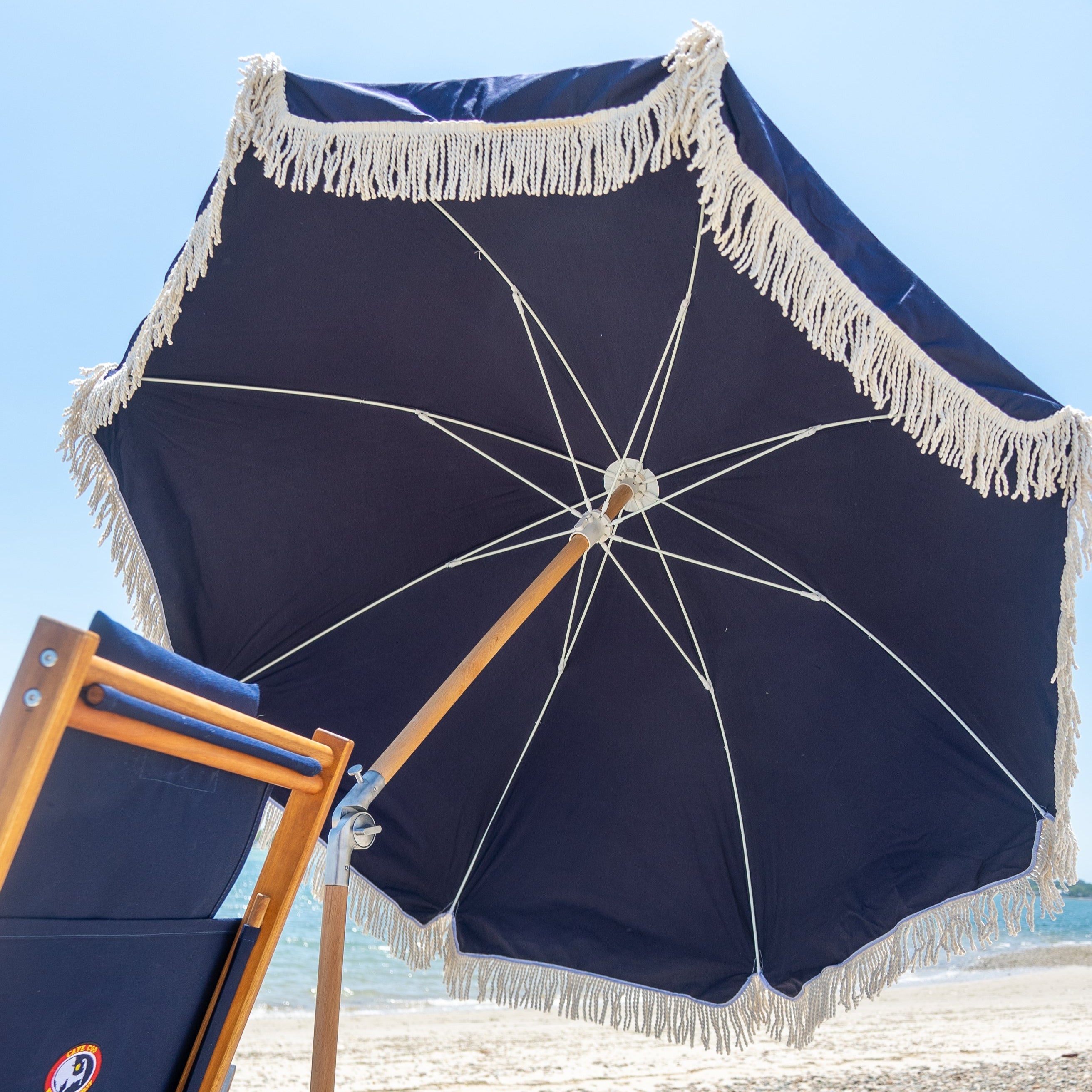 Premium Beach Umbrella - Navy with Tassels