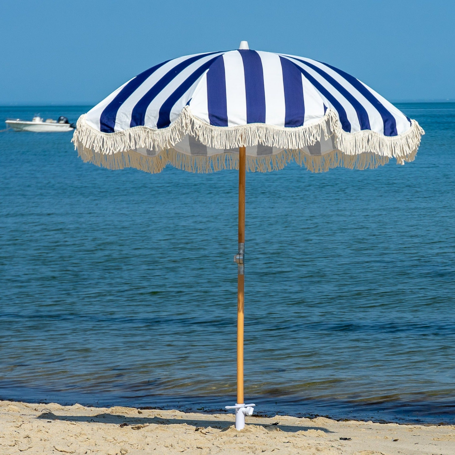 Premium Beach Umbrella- Navy Cabana Stripe