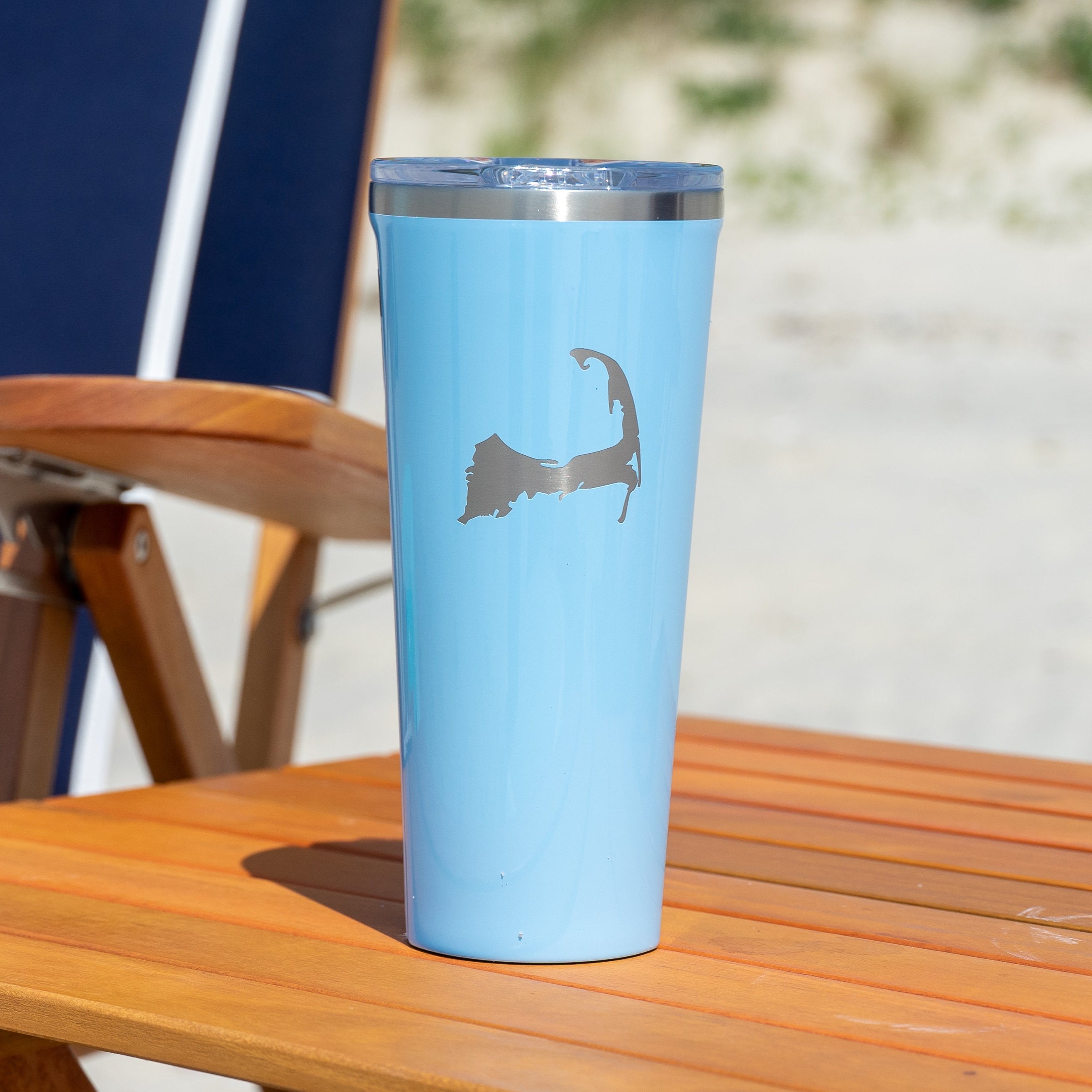 Light blue cape cod corkcicle drink tumbler
