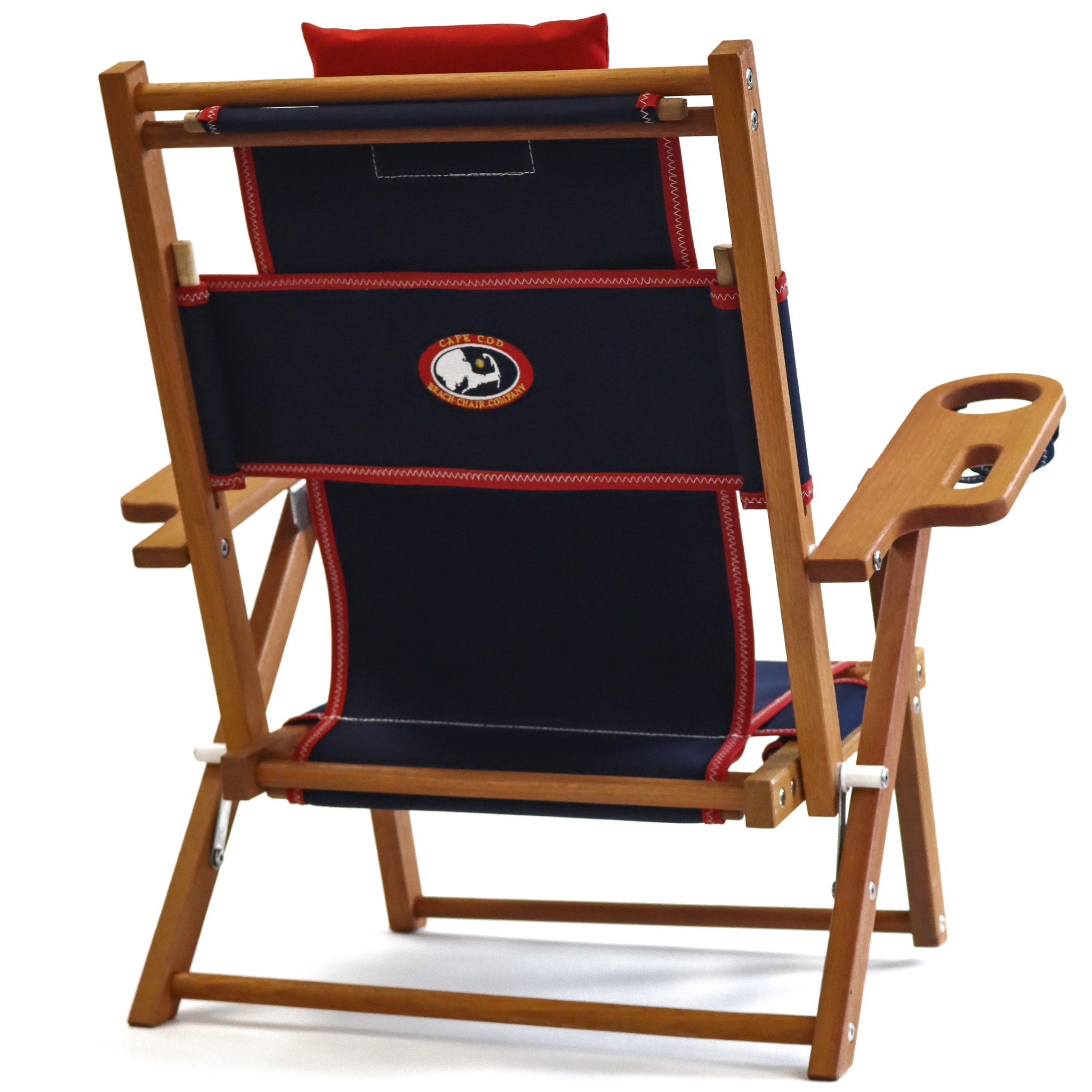 Navy Blue Custom Embroidered Children's Yacht Club Beach Chair with Red Detailing and Cupholder