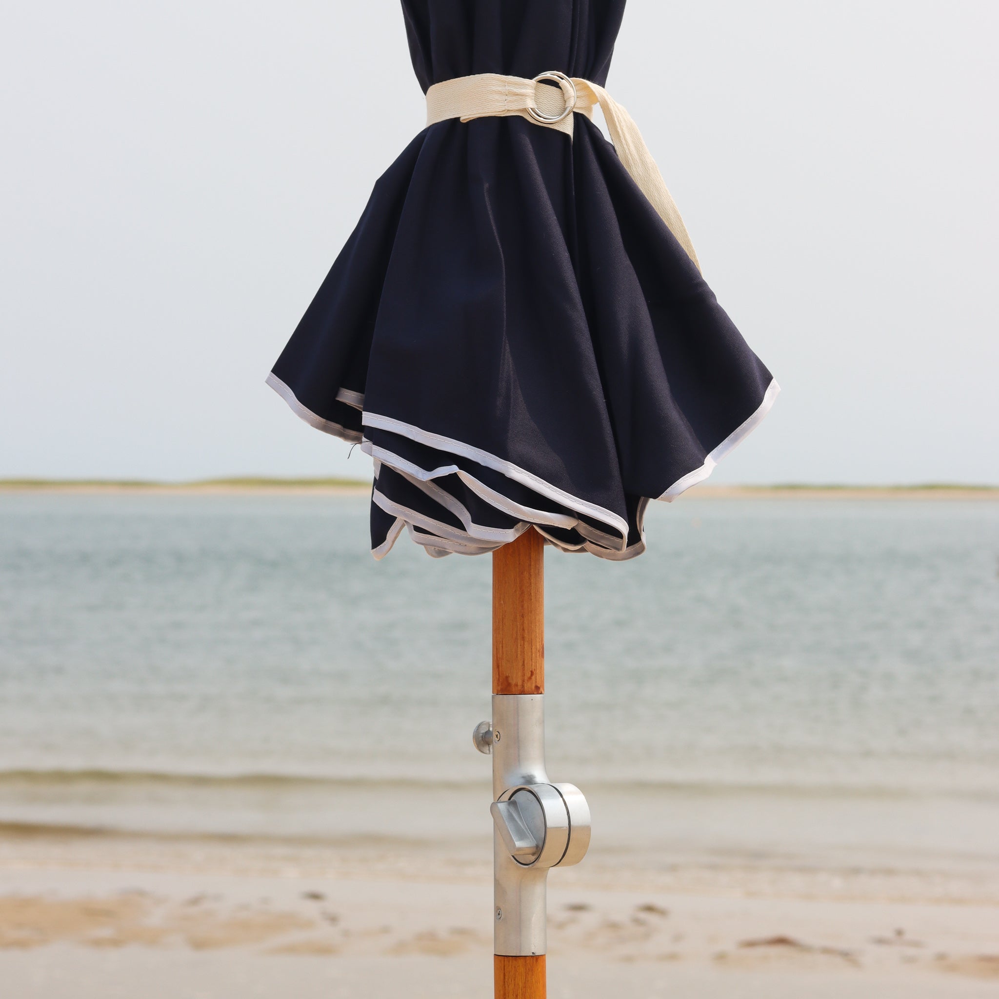 Navy Beach Umbrella with cinch tie and tilt mechanism