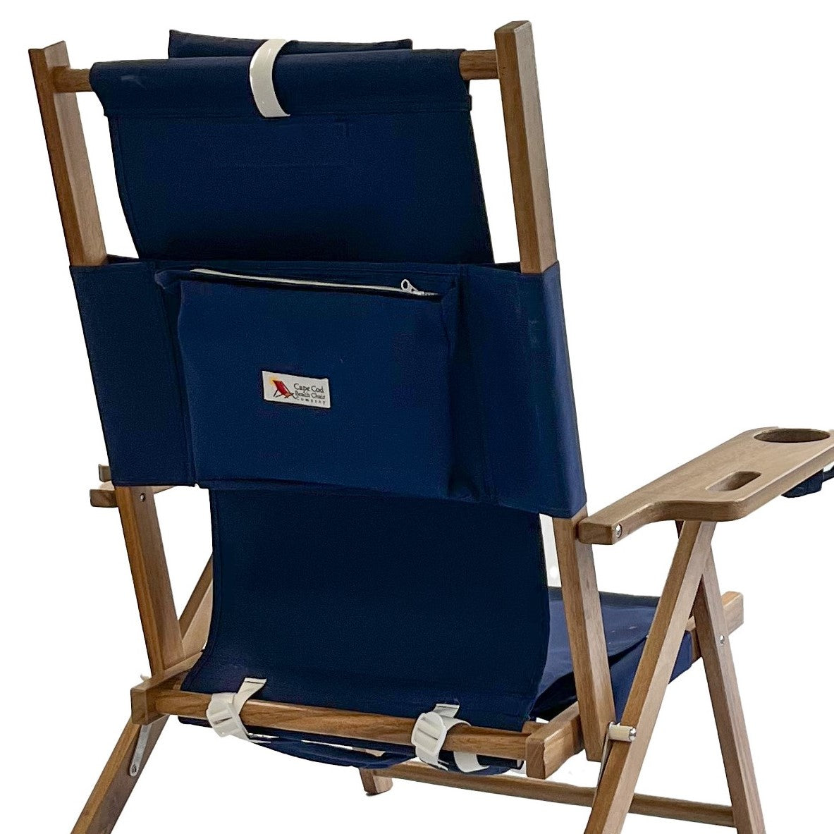 Navy backpack beach chair with fabric pouch