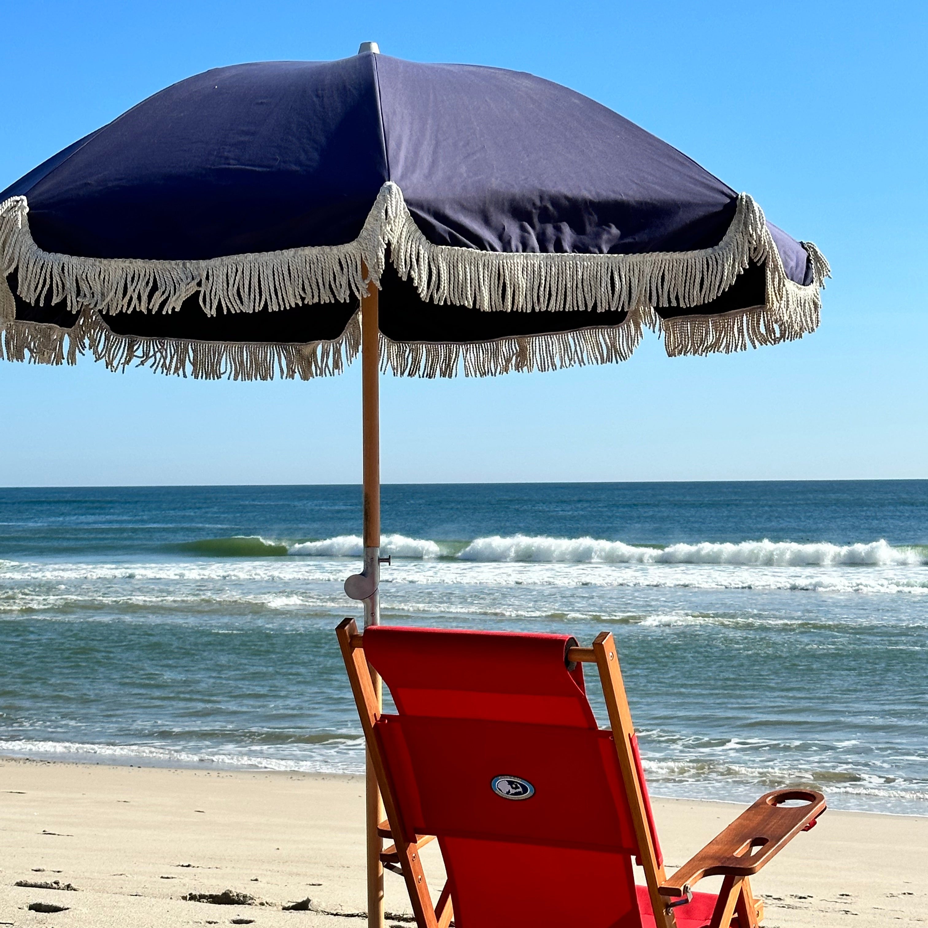 Premium Beach Umbrella - Navy with Tassels
