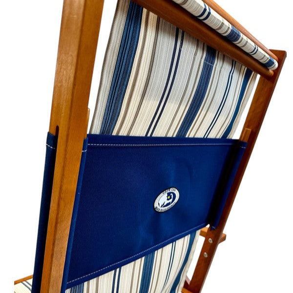 Blue and Beige Striped Wood Beach Chair with Custom Embroidery