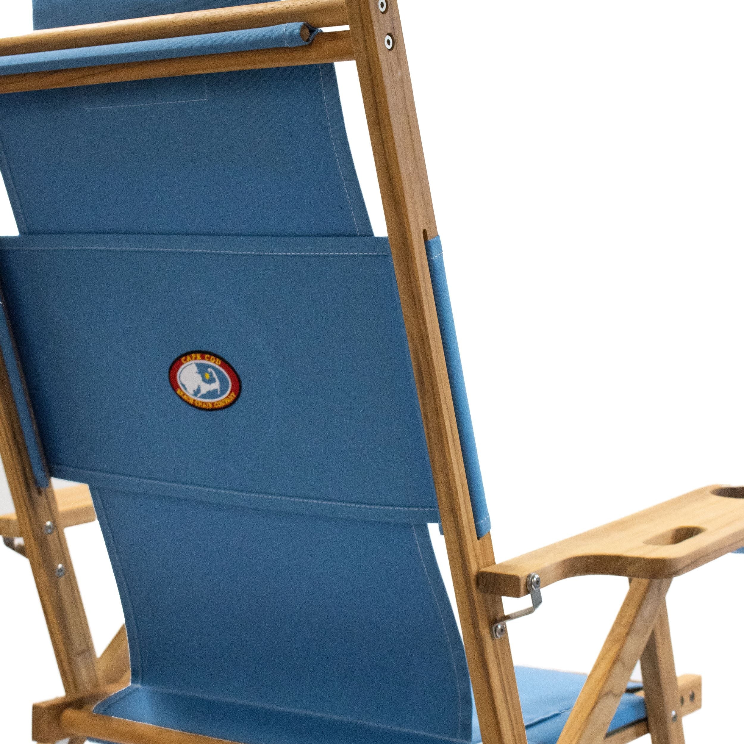Custom embroidered light blue premium teak wood beach chair