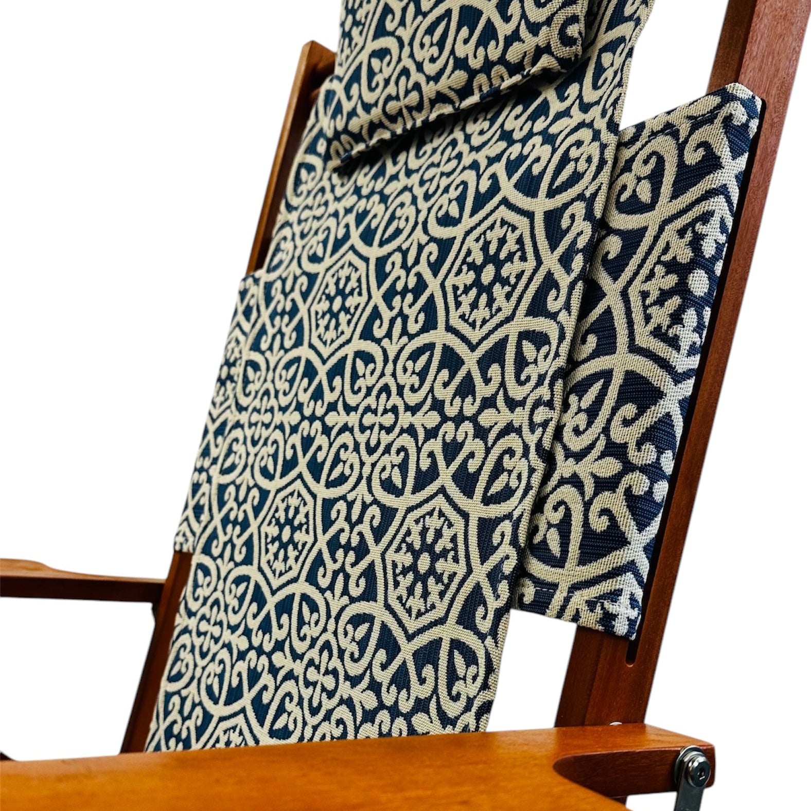 Blue and White Sunbrella Fabric Wood Beach Chair