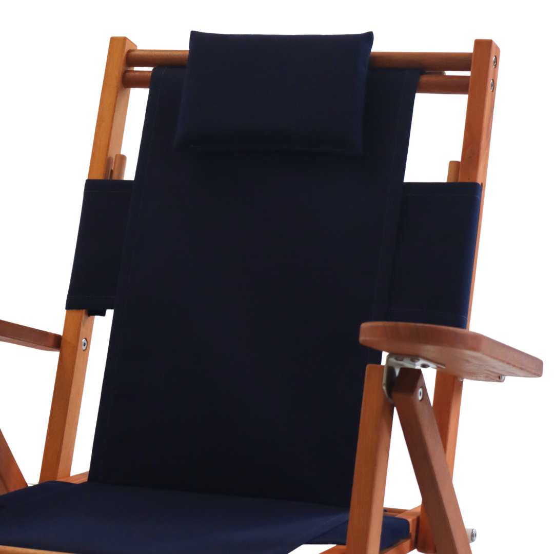 Navy blue kid's beach chair with pillow headrest