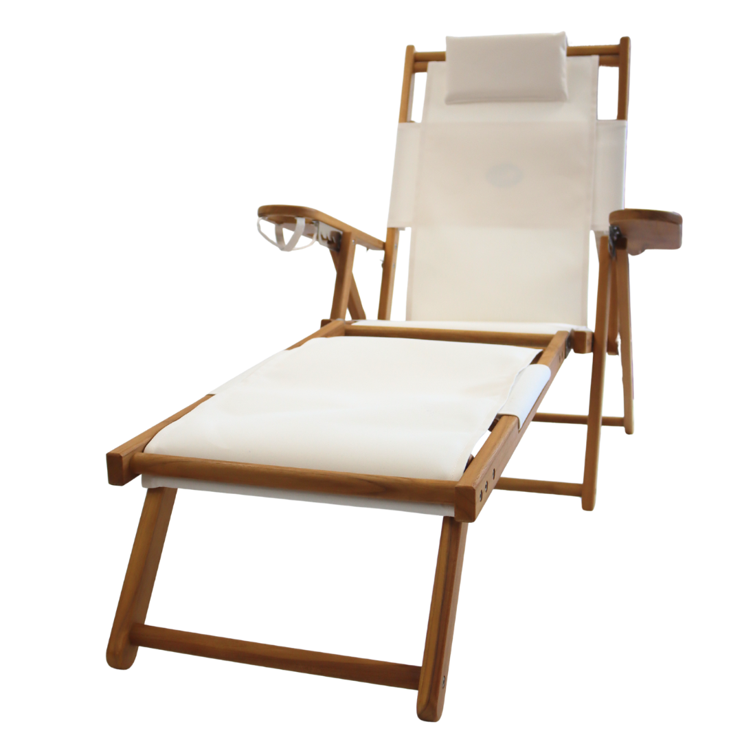 White wooden footrest attachment for beach chair lounger