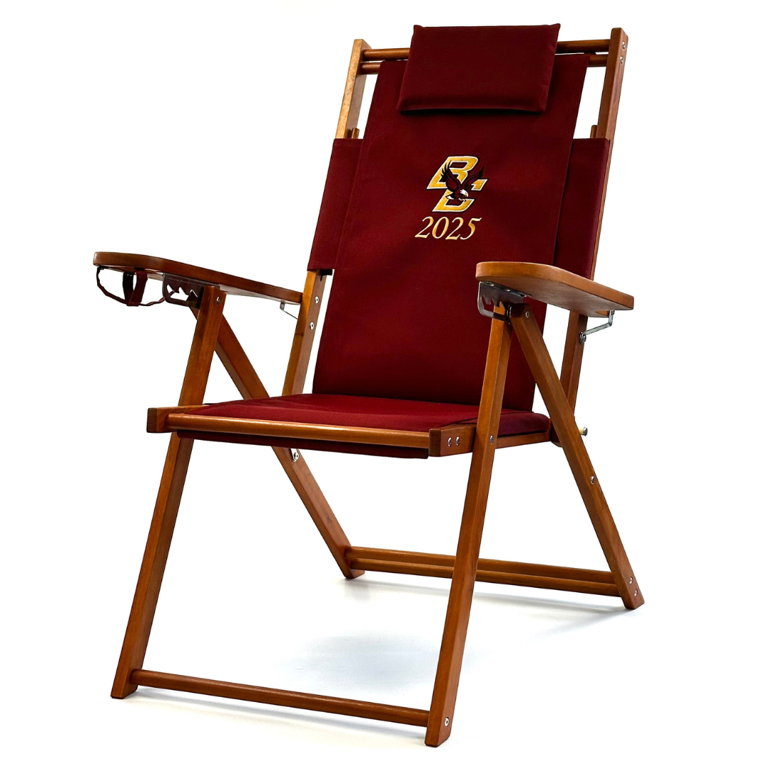 Personalized College Tall Wood Beach Chair with Boston College Logo