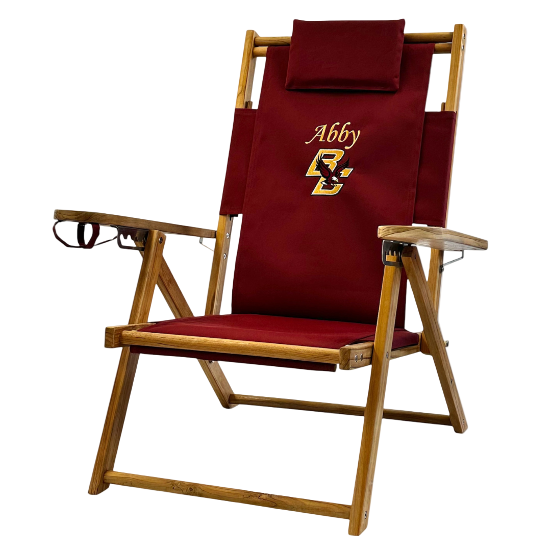 Personalized Boston College Logo Teak Wood Beach Chair for Alumni and Graduate Gift