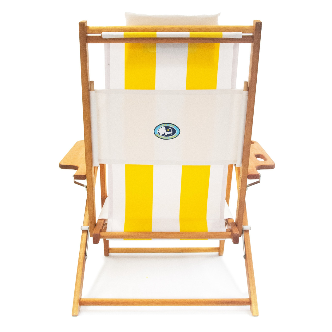 Custom Yellow and White Cabana Striped Wood Beach Chair with Cape Cod Beach Chair Embroidery