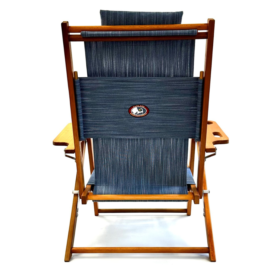 Custom Embroidered Harbor Blue Wooden Beach Chair with Cape Cod Beach Chair Logo