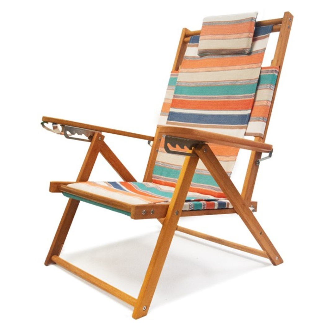 Orange and Turquoise Tropical Stripe Wooden Beach Chair Recliner