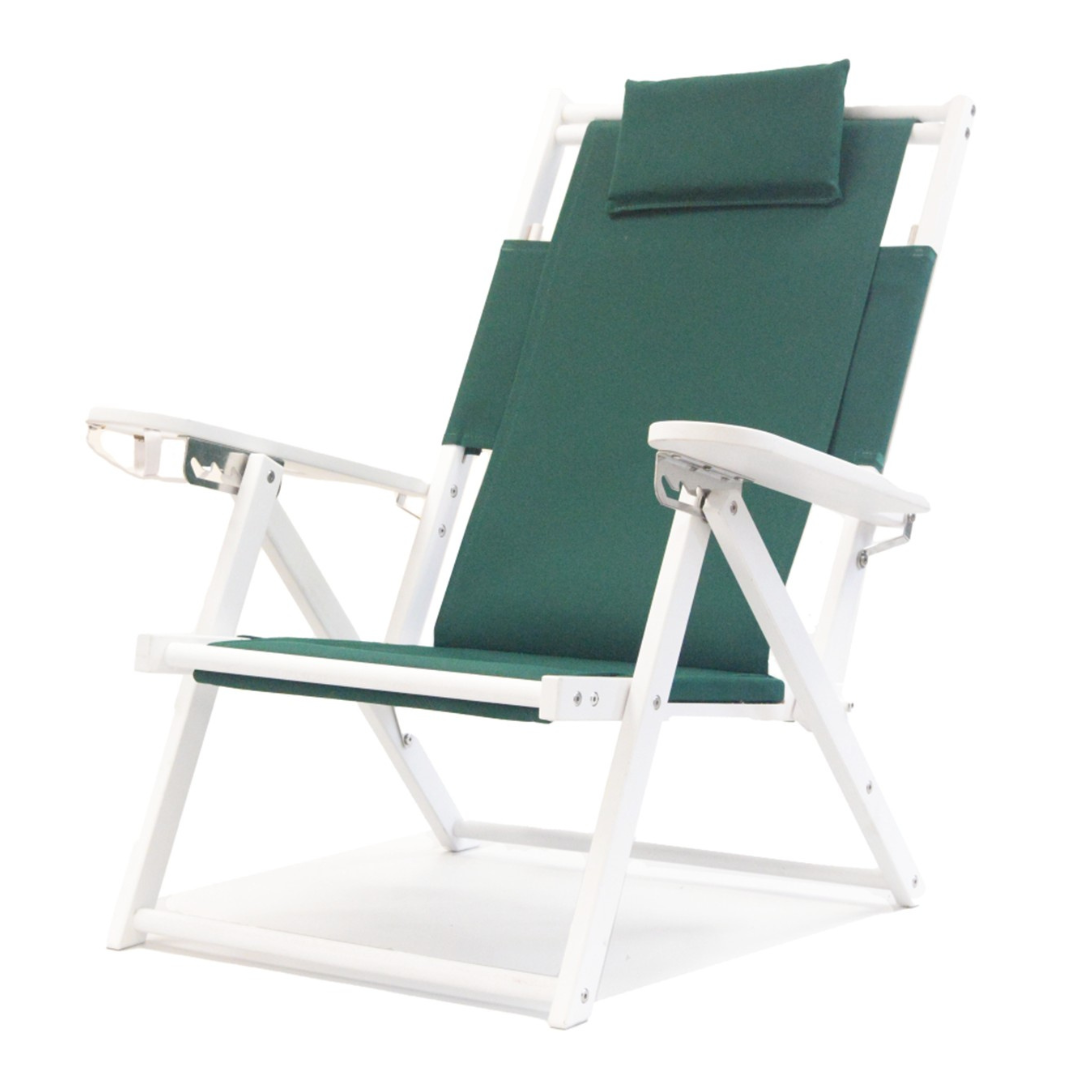Coastal White Wood Beach Chair with Cupholder and Pillow