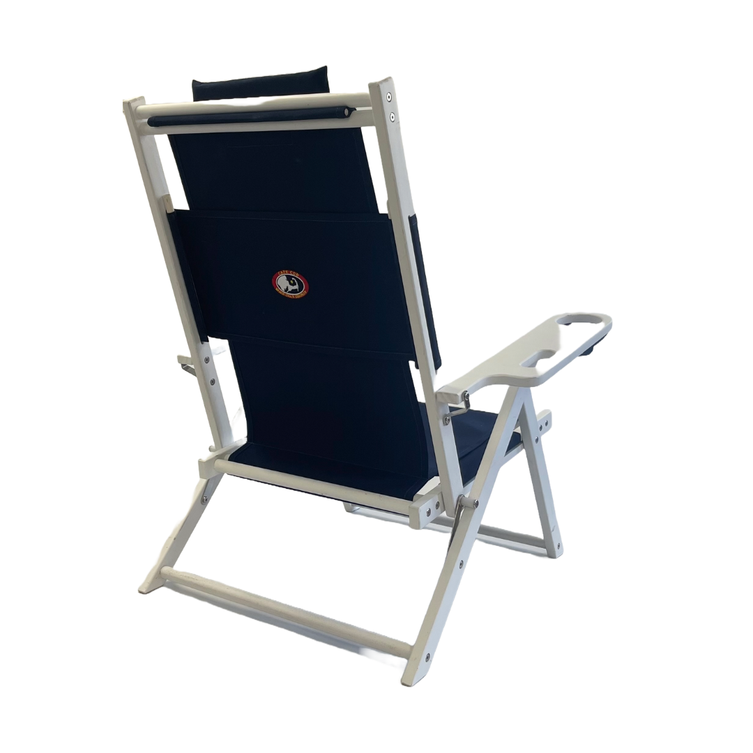 Coastal White Wood Frame Beach Chair with Navy Canvas Seat