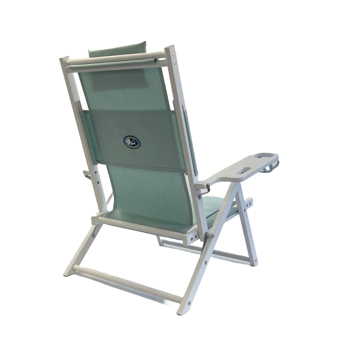Coastal White Wood Beach Chair with Seafoarm Canvas Seat