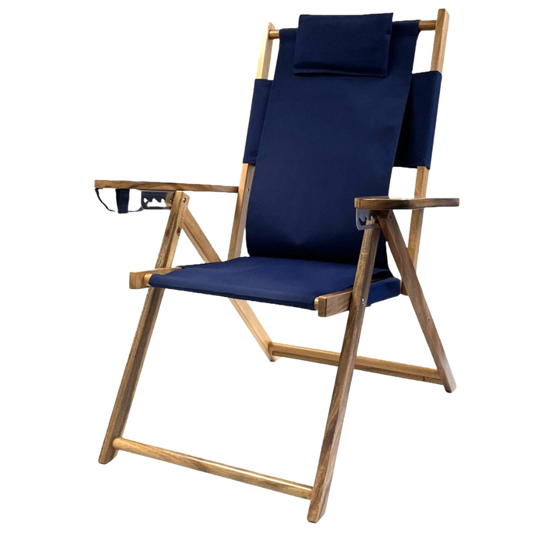 Tall Navy Blue Wooden Backpack Beach Chair
