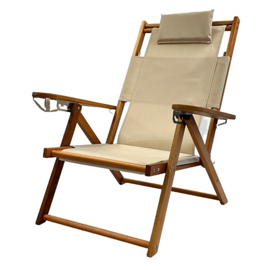 Nauset Recliner Wood Beach Chair- Beige
