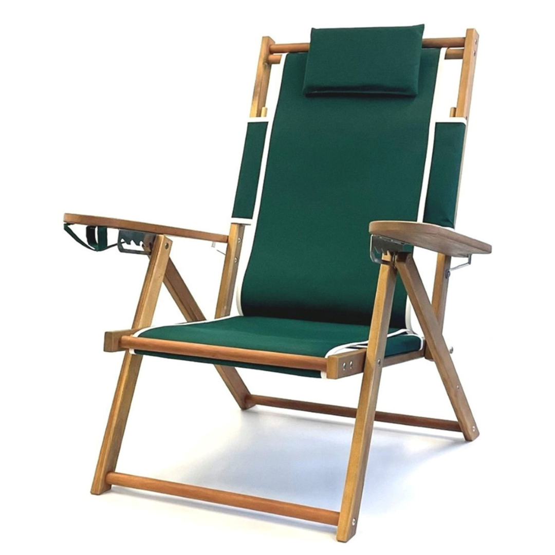 Customizable Green Trimmed White Canvas and Wood Beach Chair