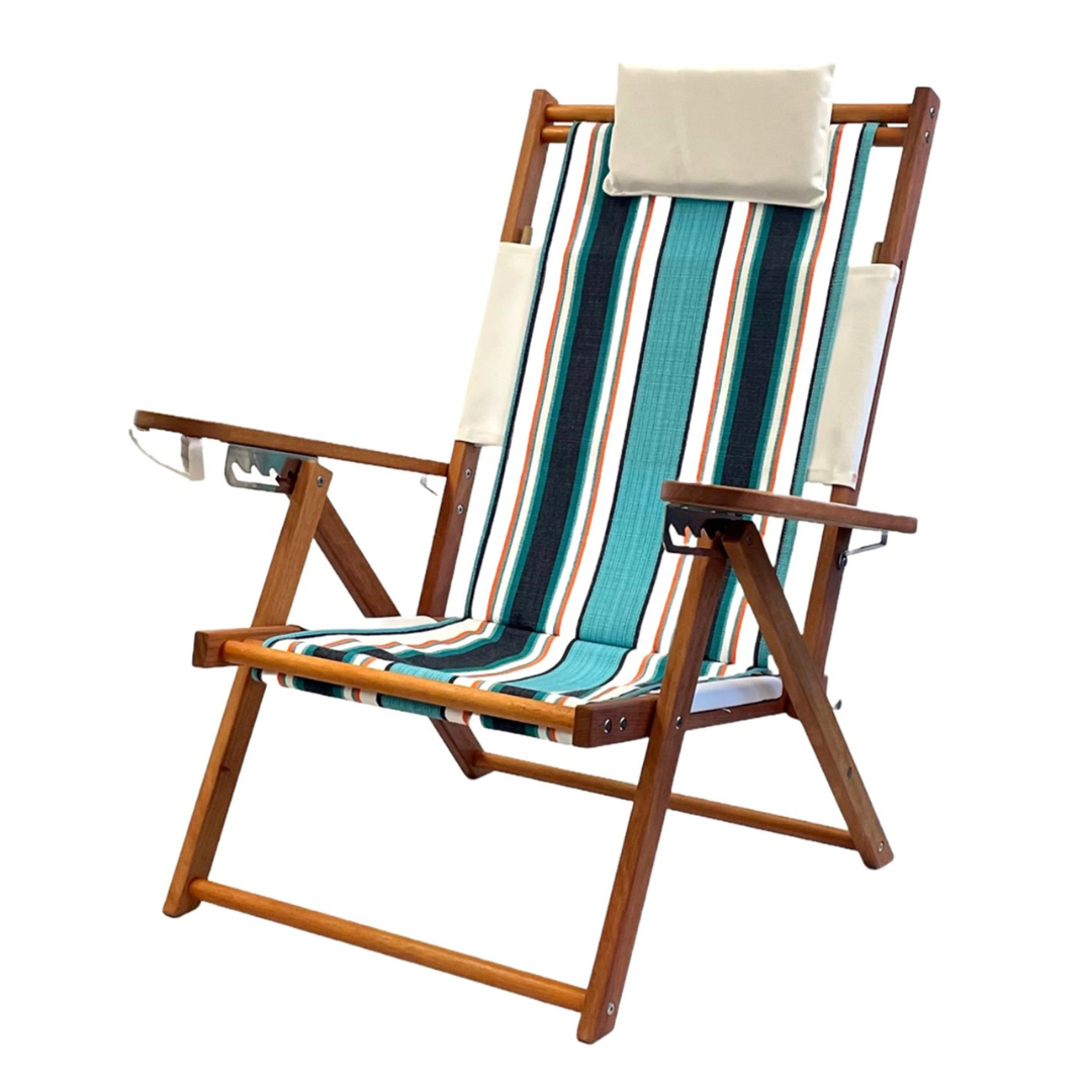Custom Turquoise Orange and White Striped Recliner Beach Chair with Cupholder