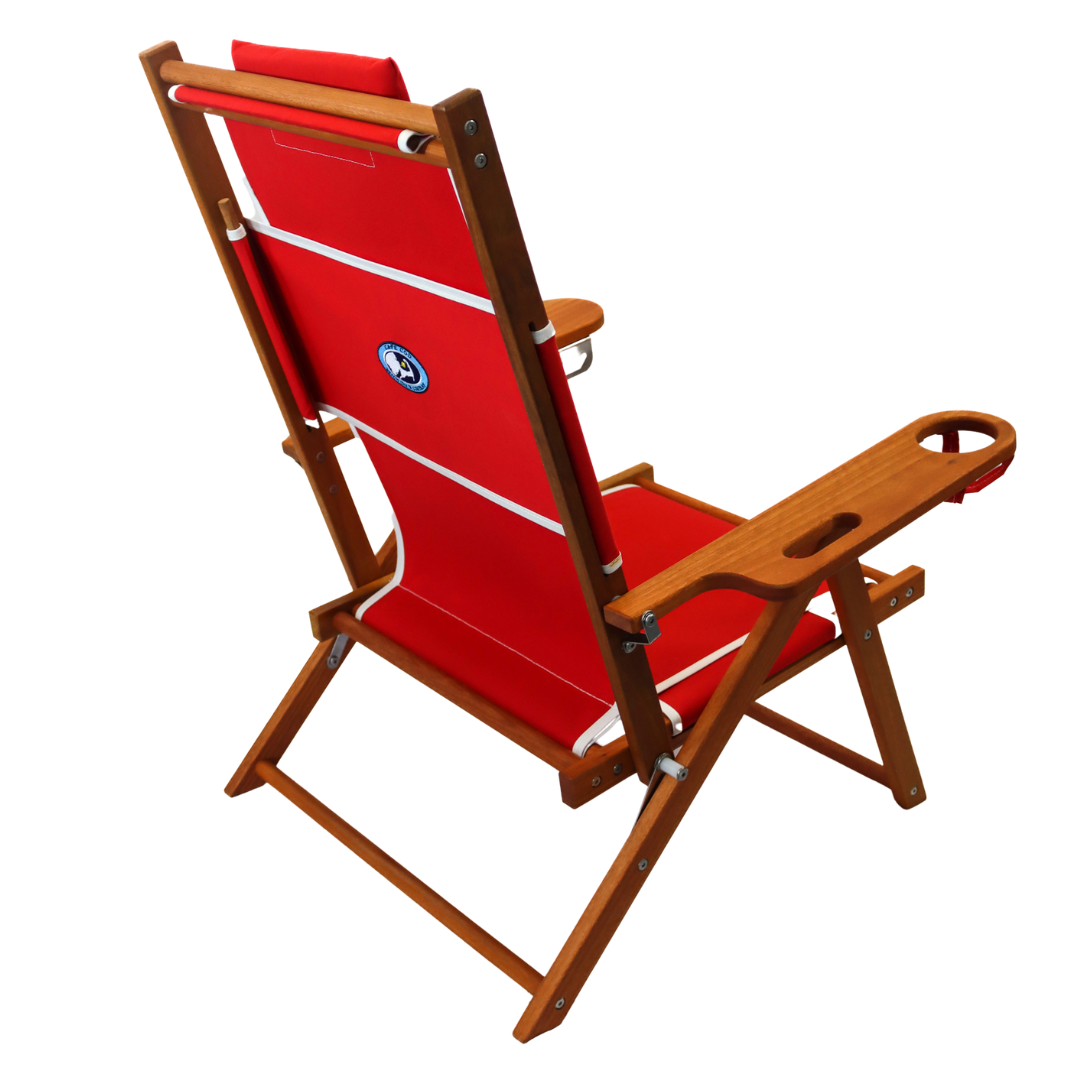 Personalizable Red Canvas Wooden Beach Chair with White Trim
