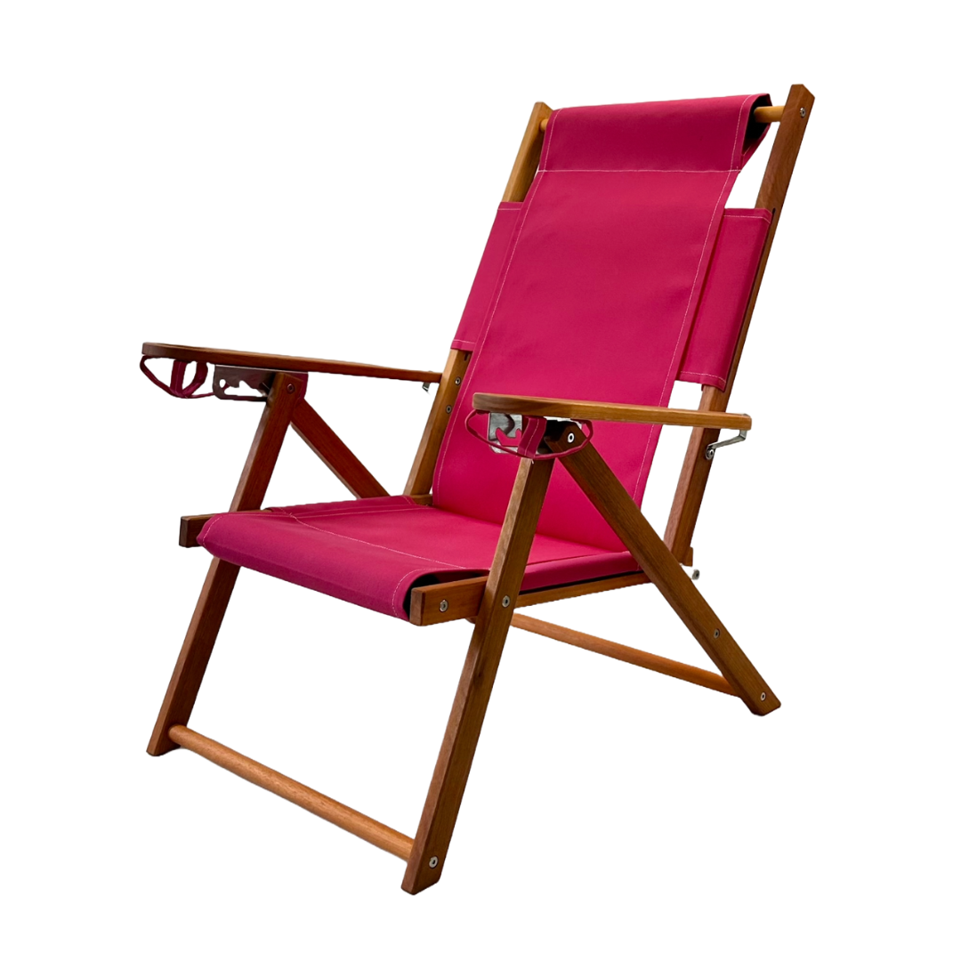 Folding Pink Wood Beach Chair with Two Cupholders