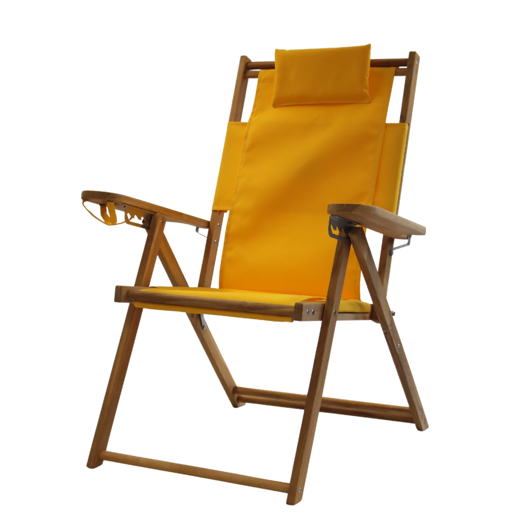 Yellow tall beach chair with wooden frame