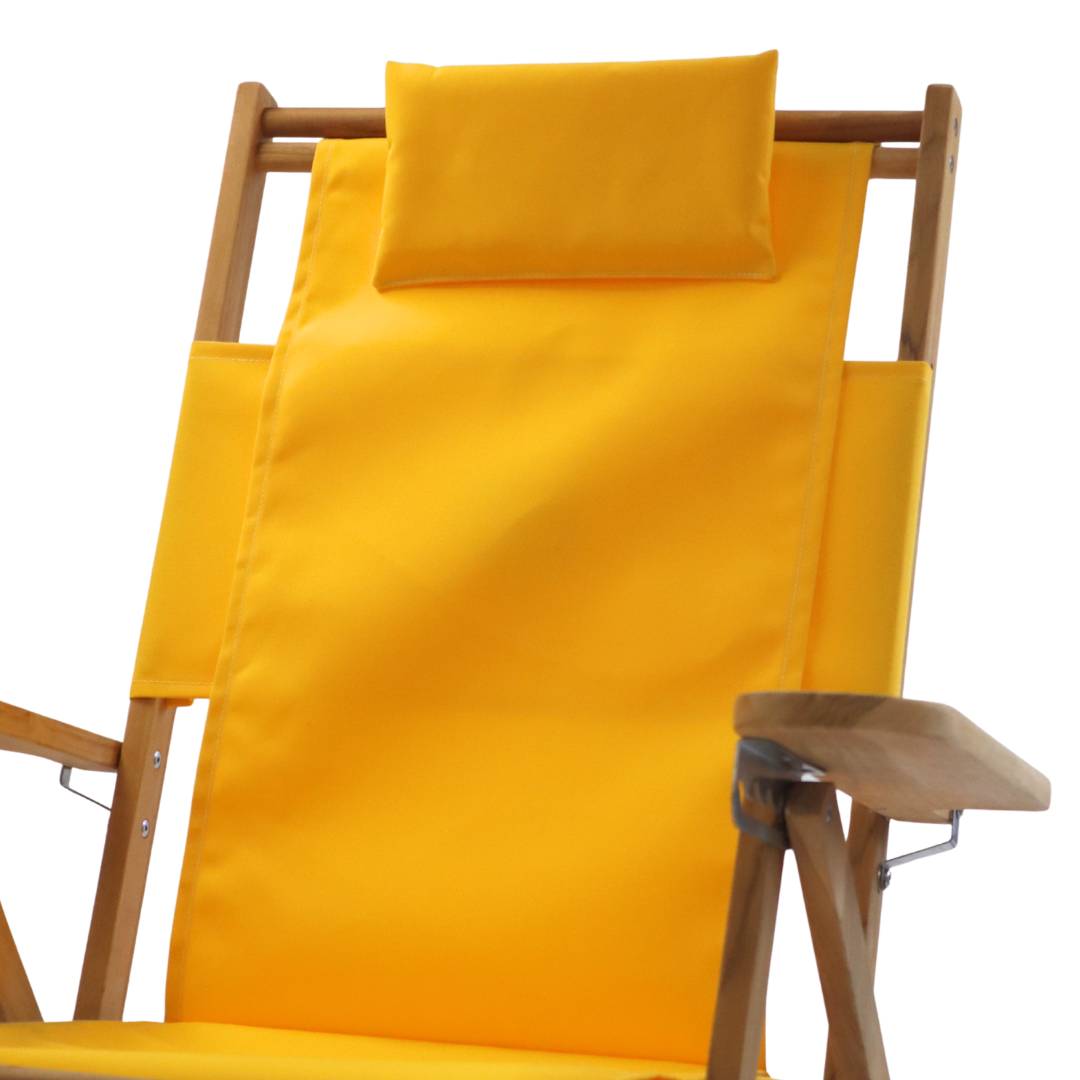 Tall yellow beach chair with comfortable head pillow