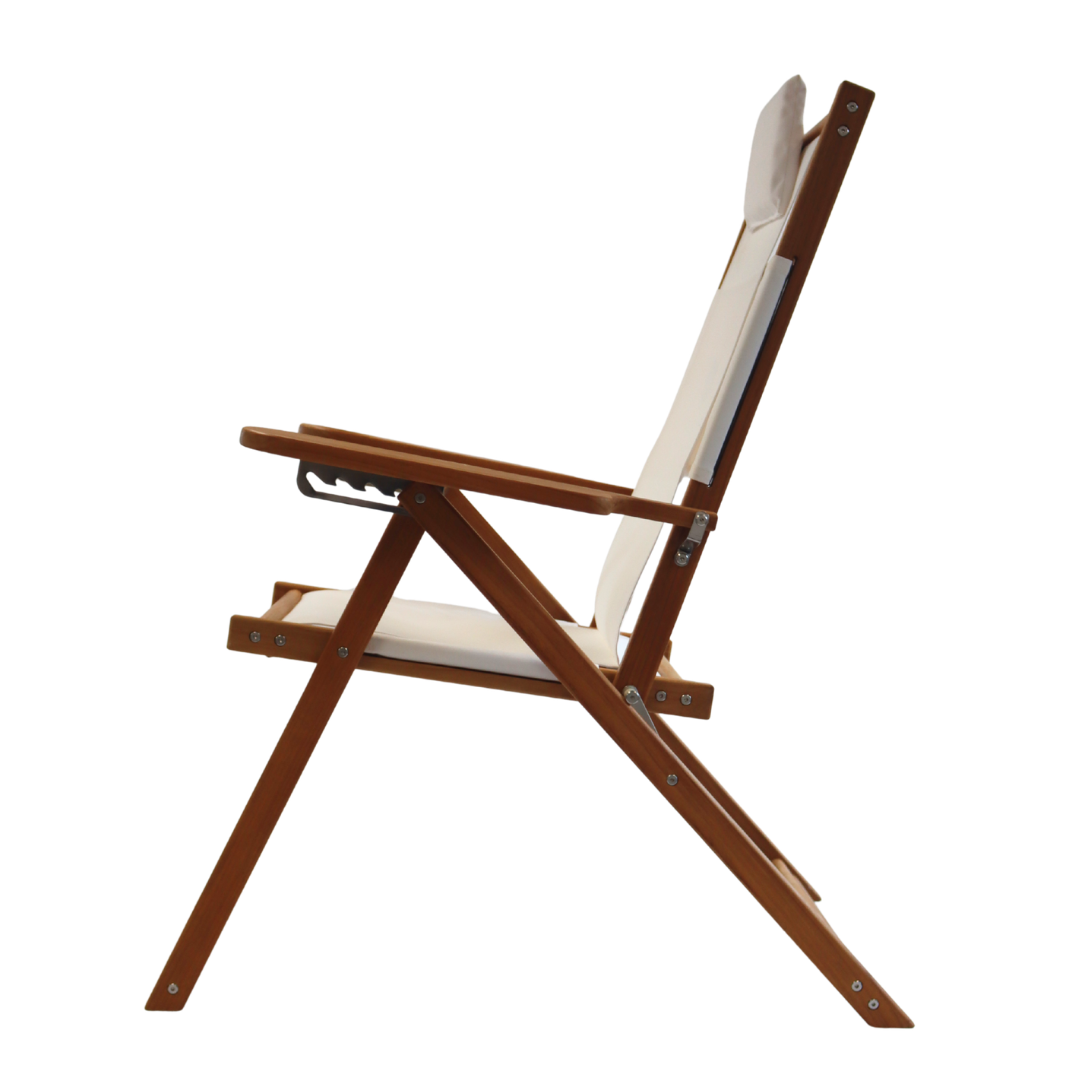 Premium teak beach chair with white sunbrella seat
