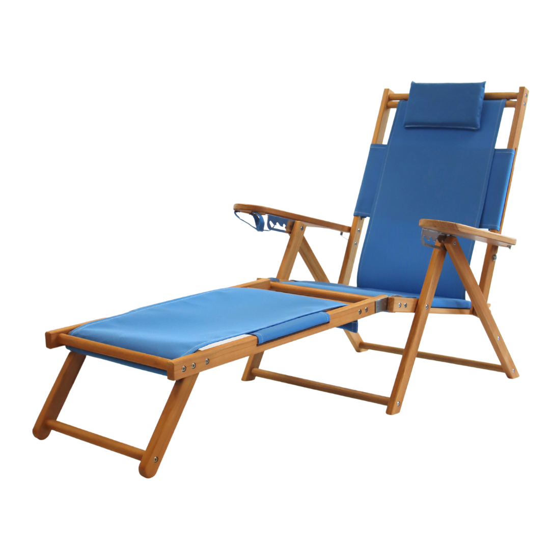 Light blue lounge chair with wooden frame