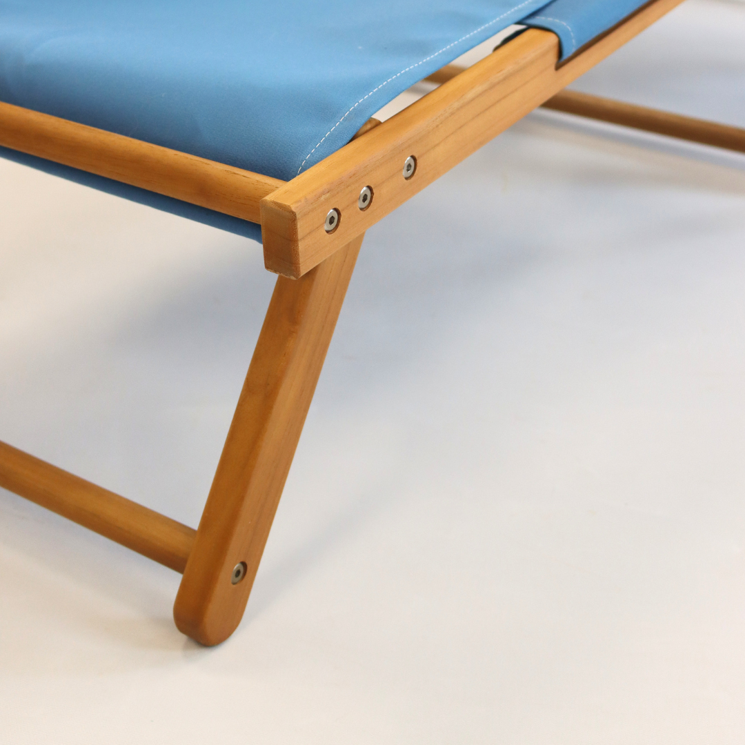 Wooden light blue folding footrest attachment for beach chair