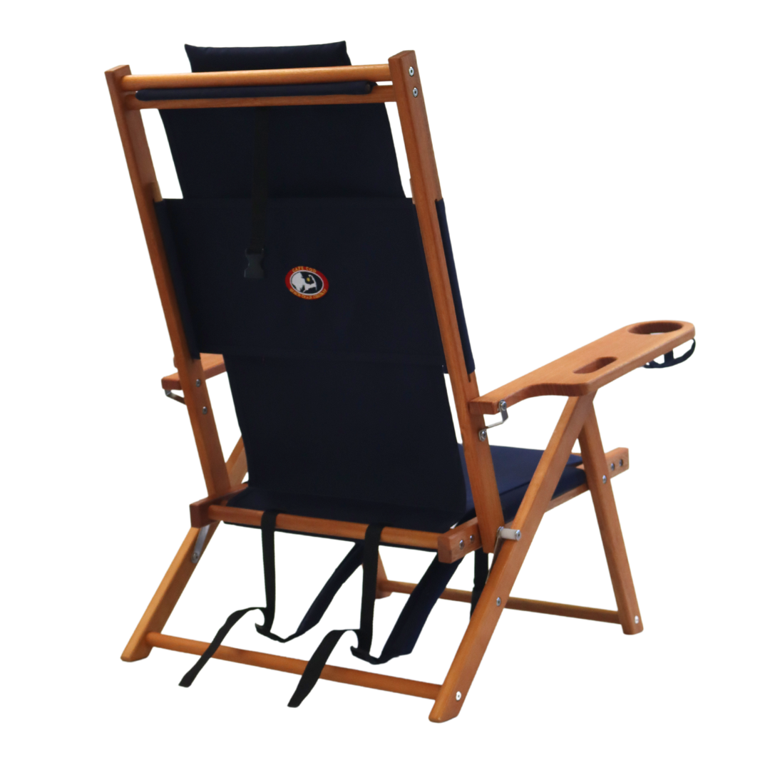 Customizable Navy Blue Wood Backpack Beach Chair