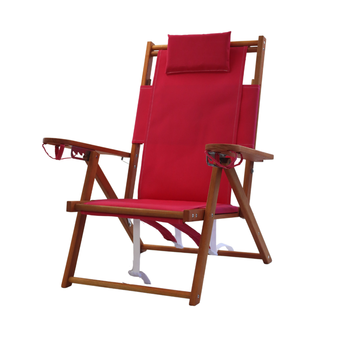 Pink Wood Backpack Beach Chair with Cupholders