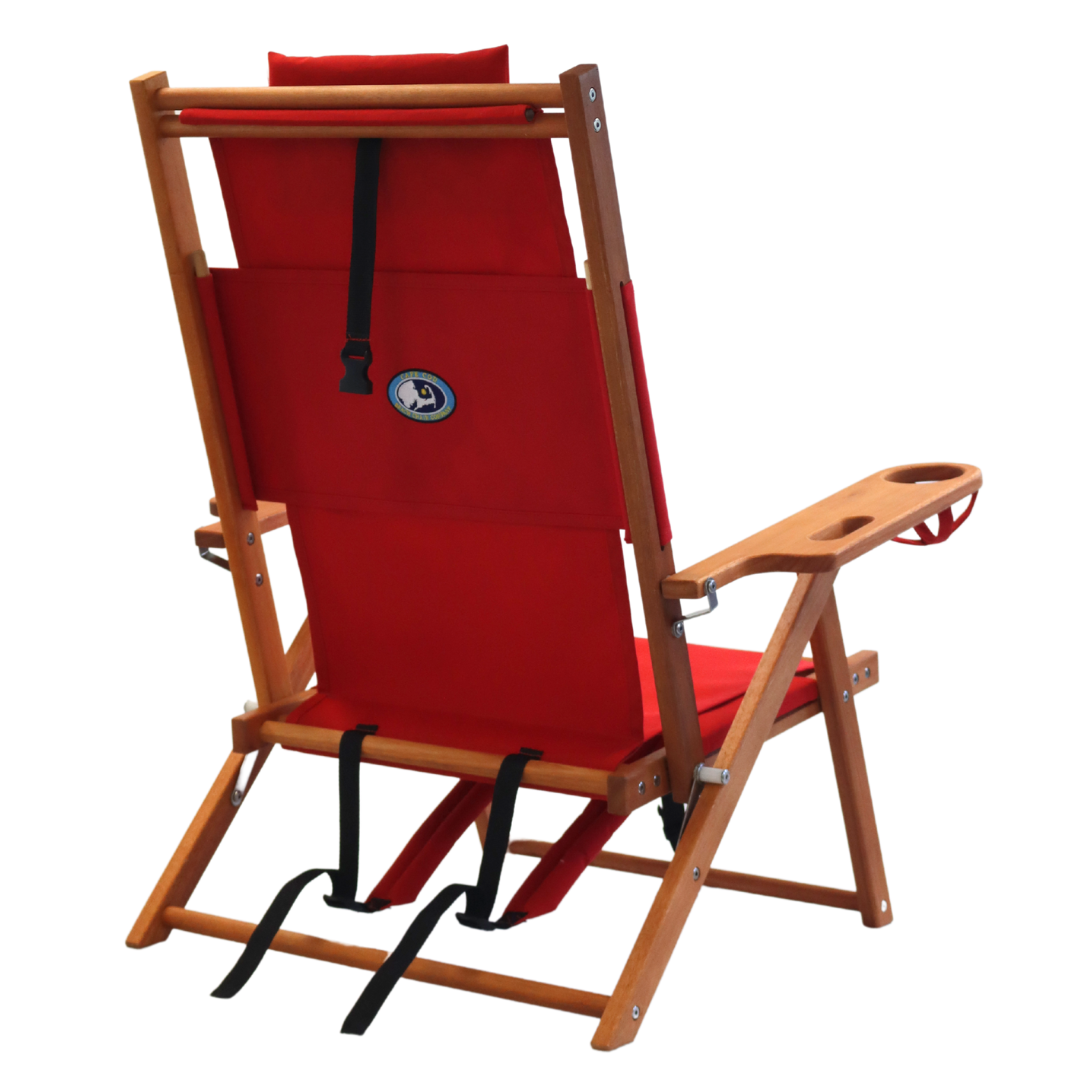 Red Wood Backpack Beach Chair with Custom Embroidery