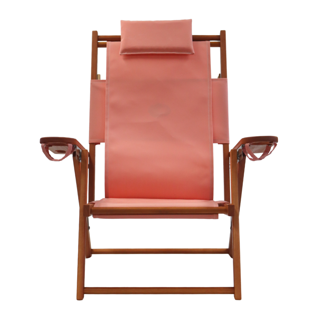 A coral pink beach chair.