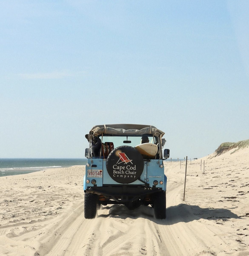 Explore the beaches of the Outer Cape with your Cape Cod Beach Chairs and custom Cape Cod Beach Chair Jeep tire cover