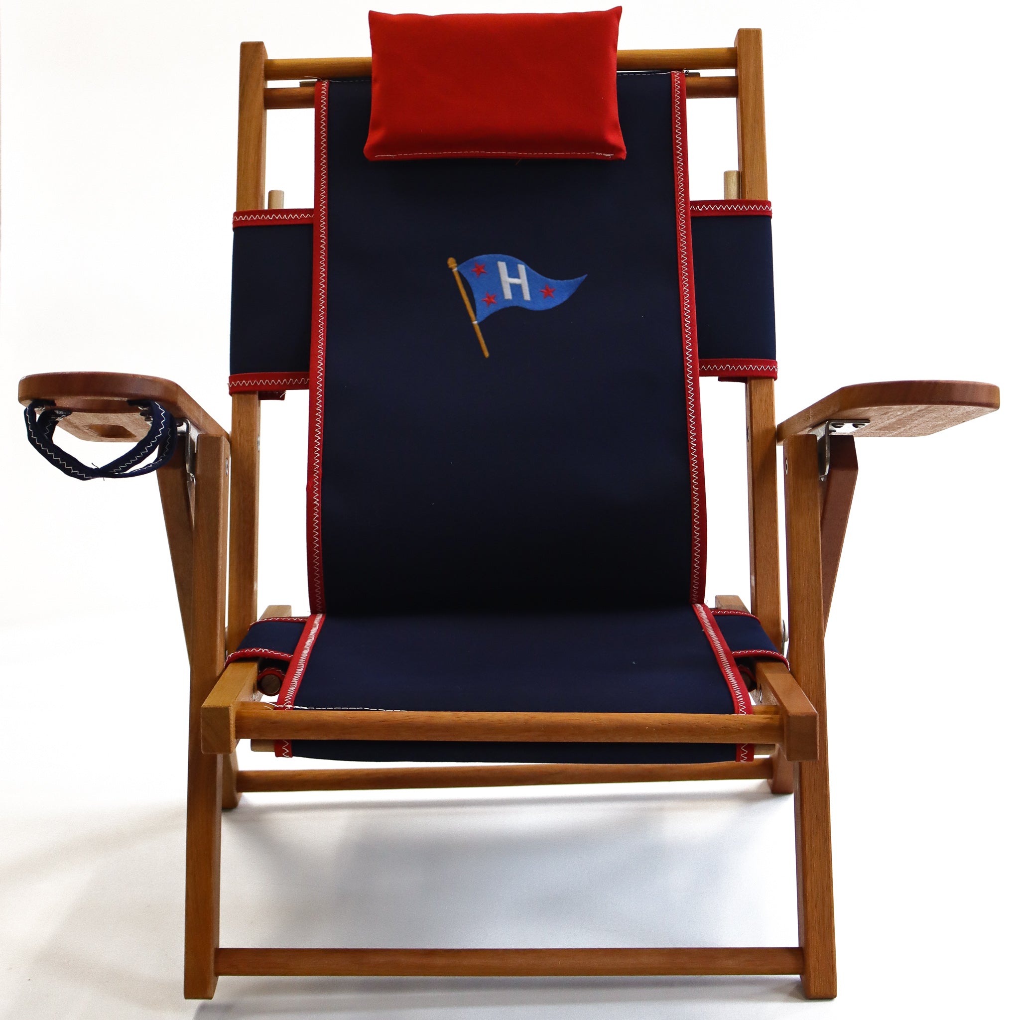 Custom Embroidered Children's Wood Beach Chair with Pillow and Cupholder
