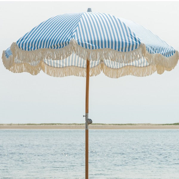 Light Blue and White Striped Premium Beach Umbrella