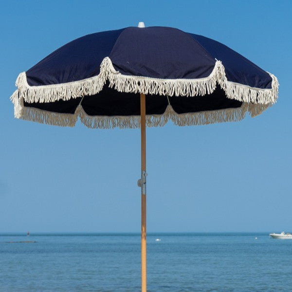 Premium Beach Umbrella - Navy with Tassels