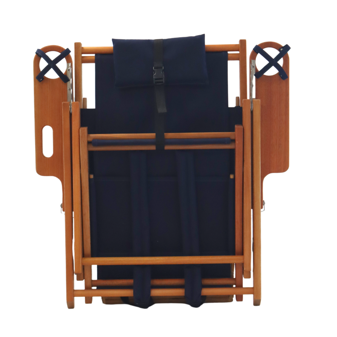 Navy Blue Wood Backpack Beach Chair Folded