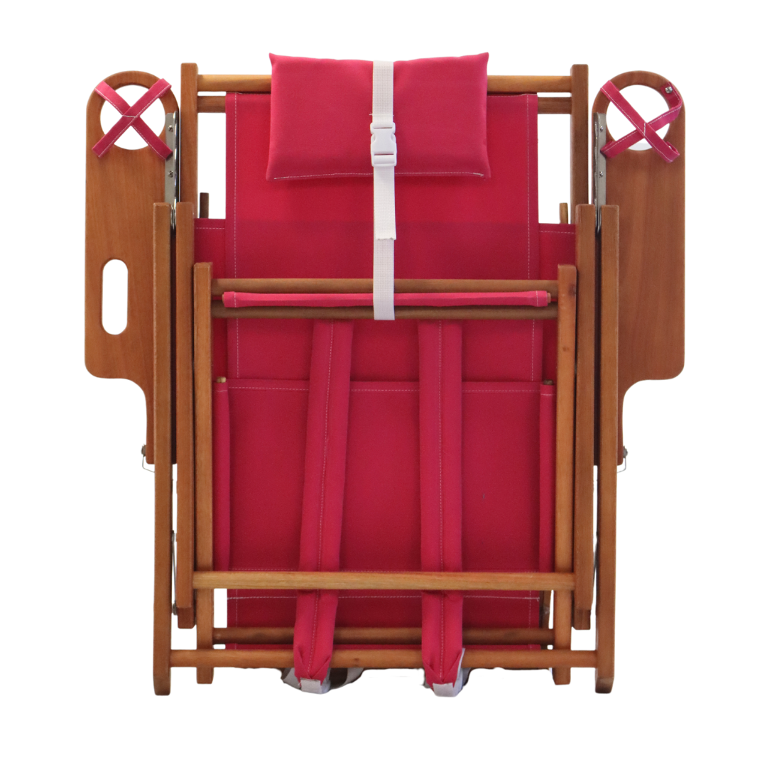 Pink Wood Backpack Beach Chair Folded with Two Cupholders