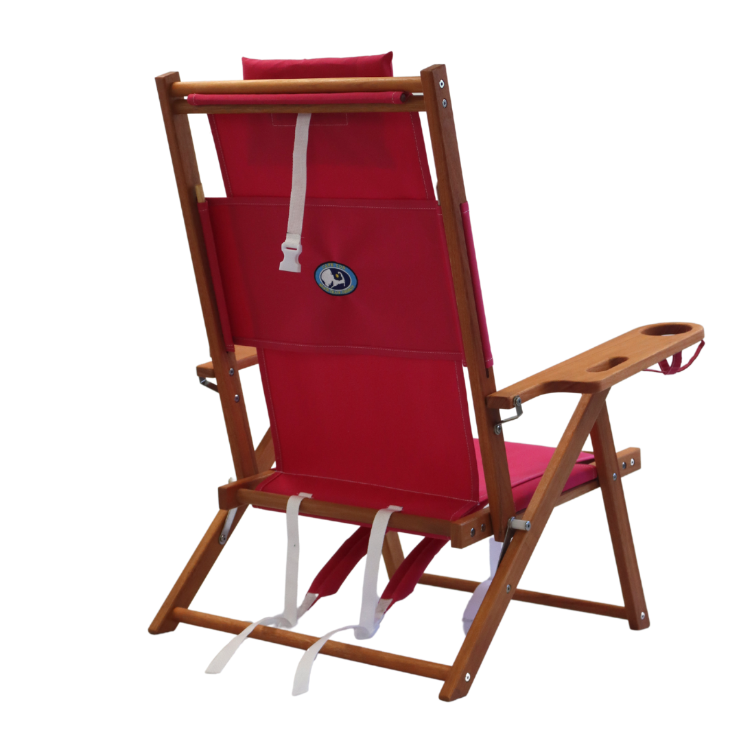 Custom Embroidered Pink Wood Beach Chair with Cupholder