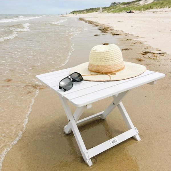 Coastal White Easy to Carry Folding Wood Beach Table